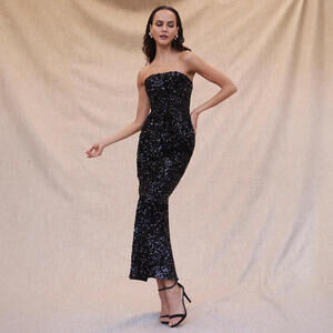NEW, Helsi Leslie Sequin Strapless Gown in Black Sz M #MD1420
